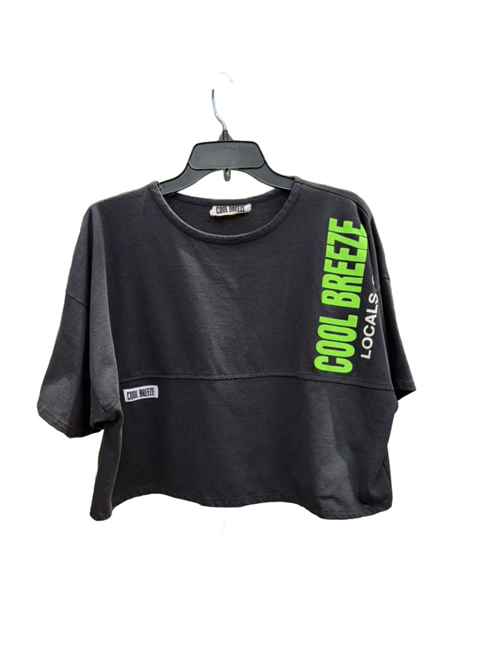 Black Crop Tee with Neon Green Logo